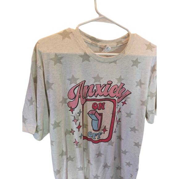 Code Five Funny Aniexty T Shirt L Womens Multicolor Star Print On Off Switch - Picture 2 of 5